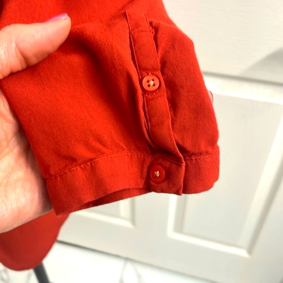 Anthropologie Maeve Burnt Orange 3/4 Sleeve Buttoned Blouse with Crochet Front - Picture 4 of 11